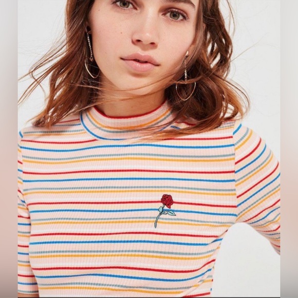 UO Zola Striped Mock Neck Rose Top - Picture 3 of 7